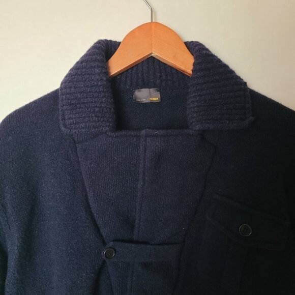 Fendi Blue Mens Coat Jacket Wool Blend XL - Picture 7 of 15